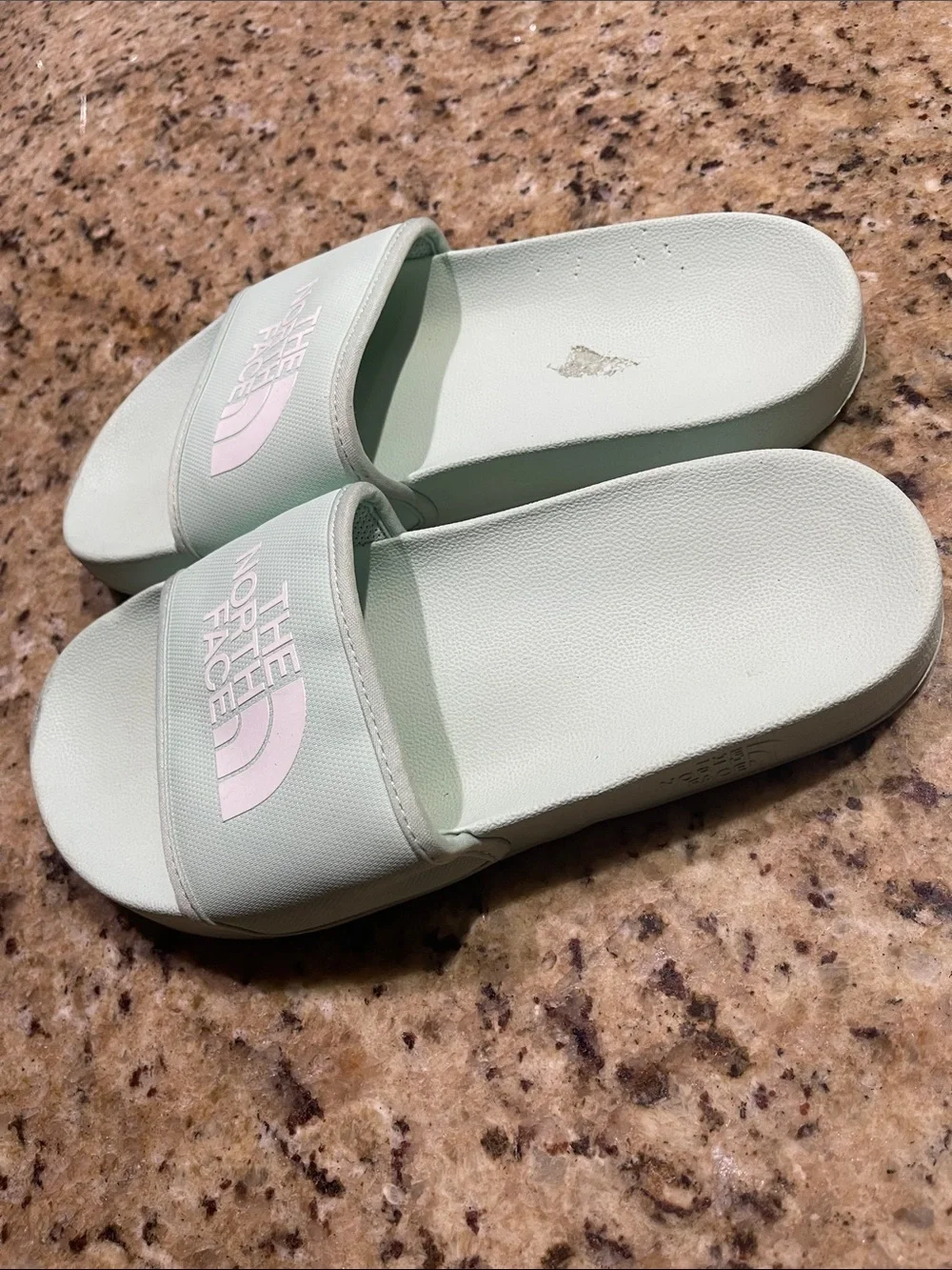 The North Face Mint Green Slide Sandals with White Logo